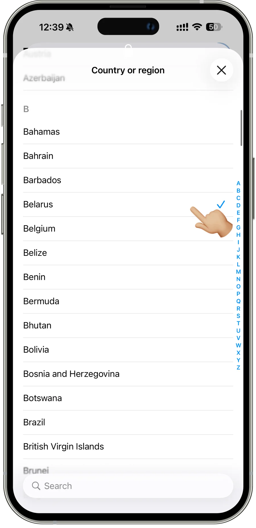 Memilih negara ID Apple