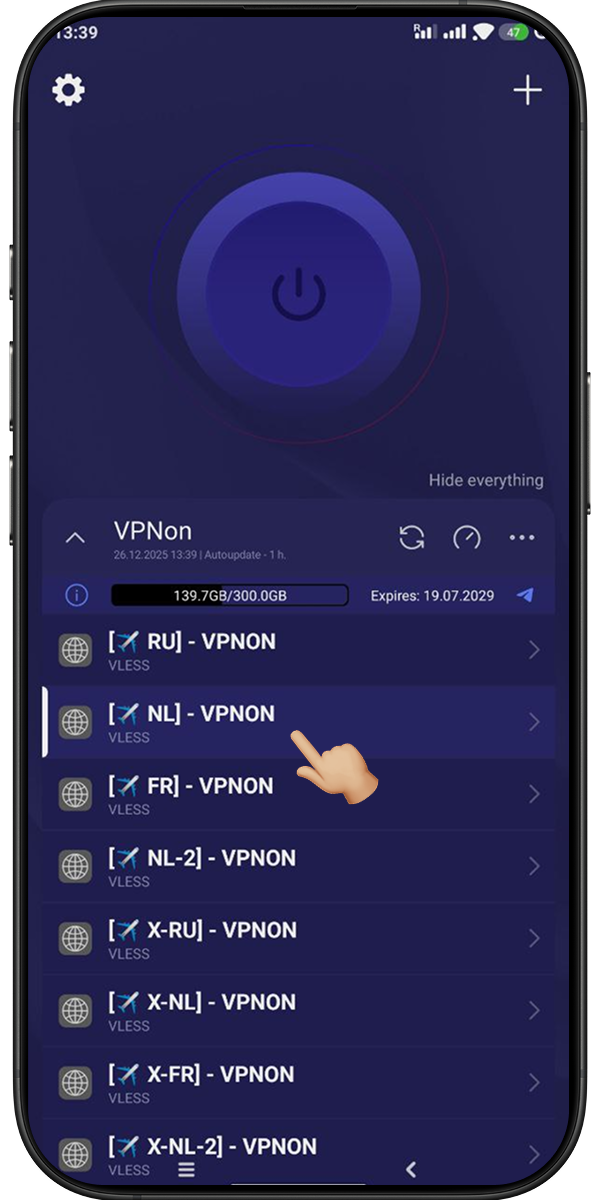 Connecting VPN in happ app on android