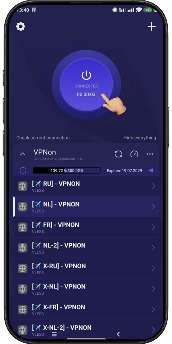 Connecting VPN in happ app on android