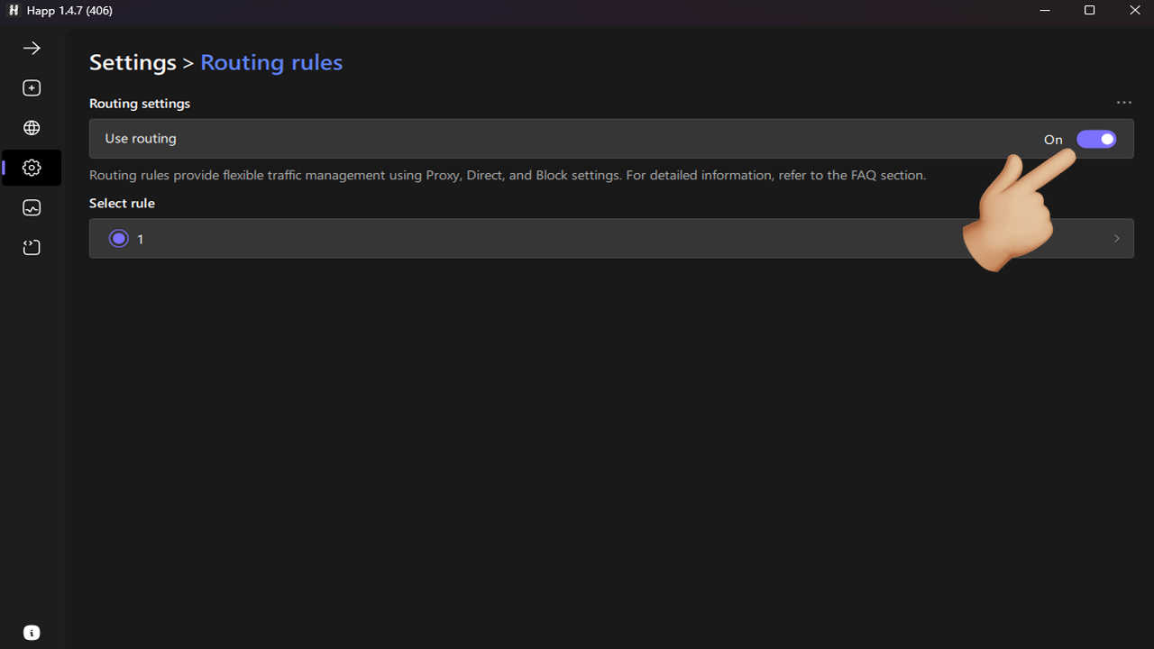 VPN in happ client, routing enabled