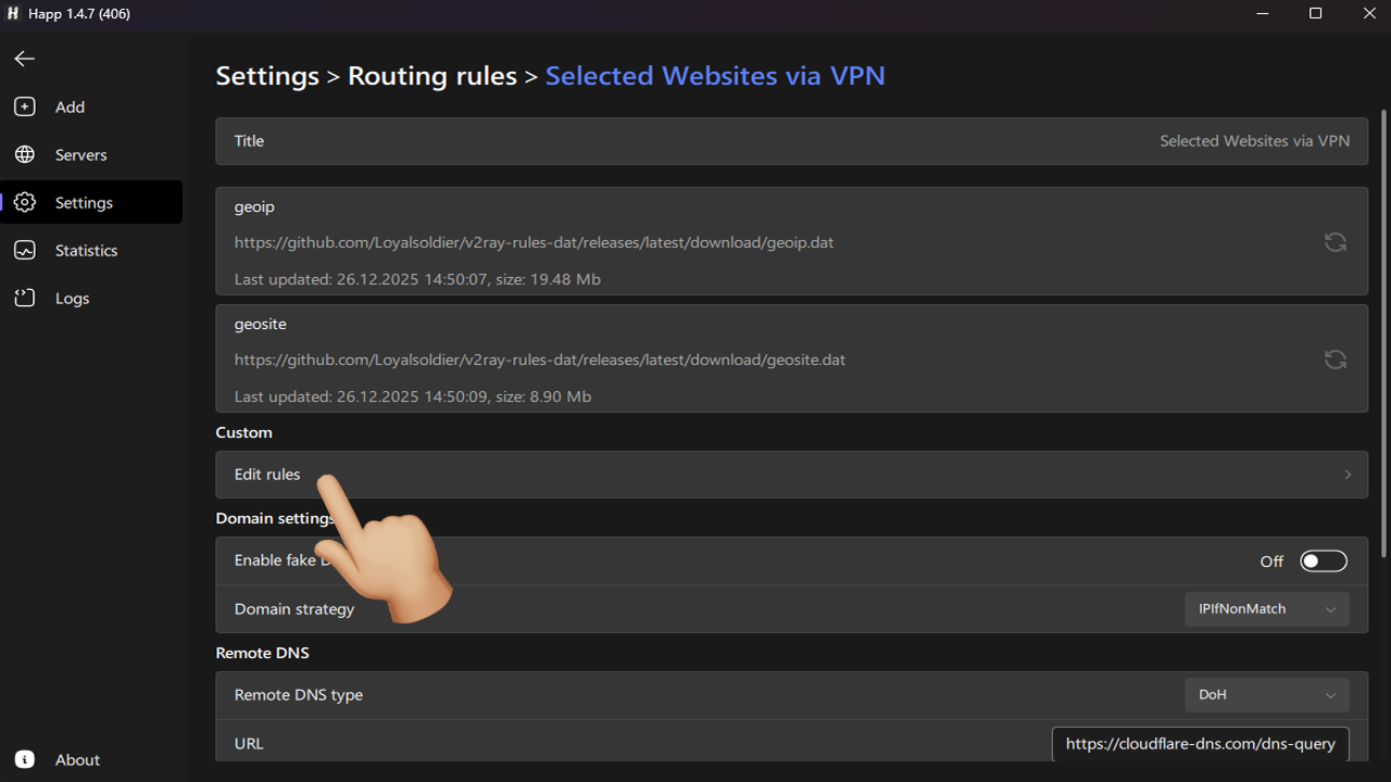 happ routing rules editing