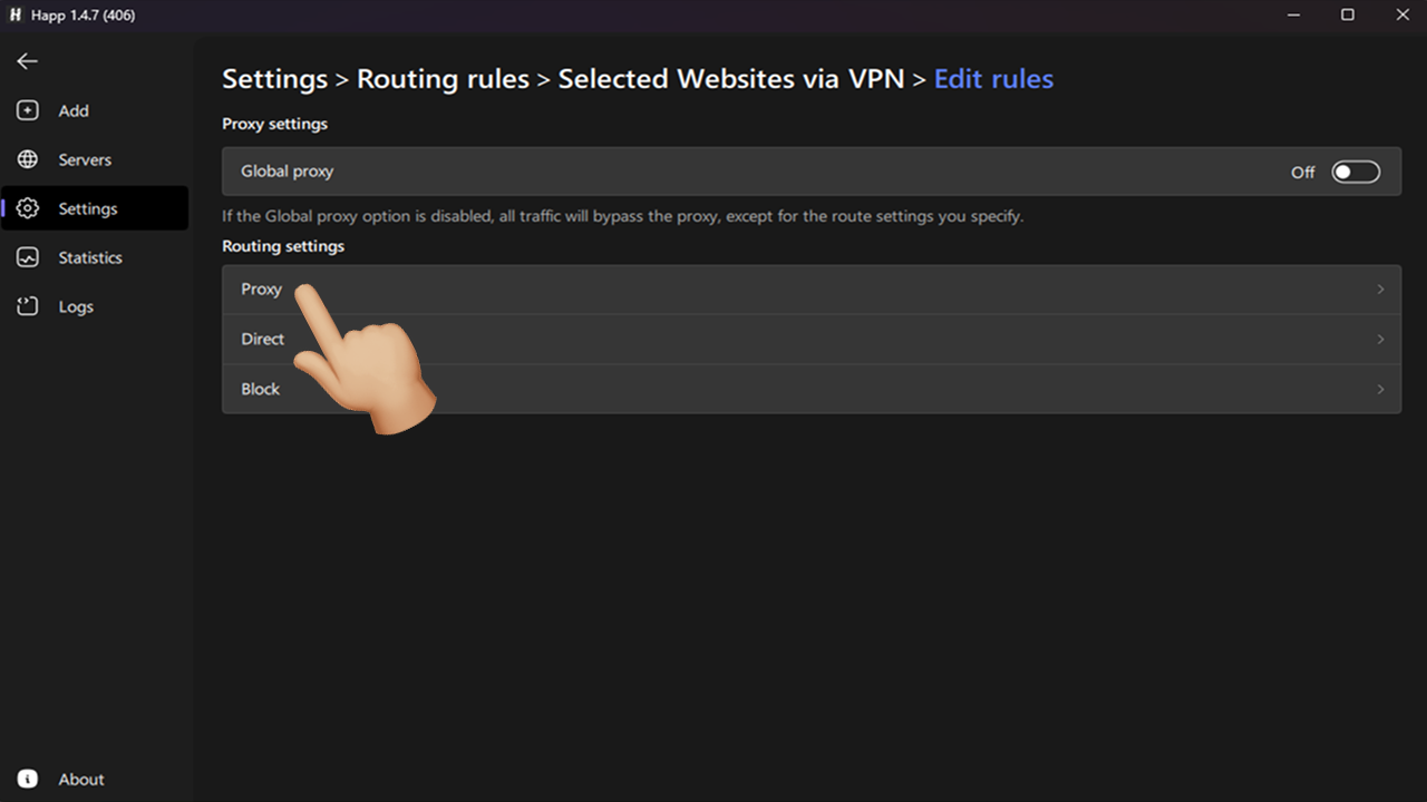 happ routing rules editing