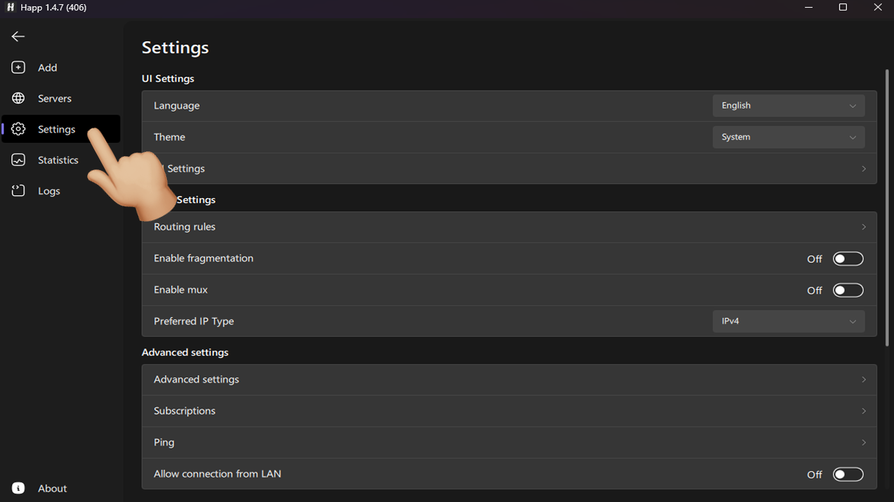 happ configuration for specific applications