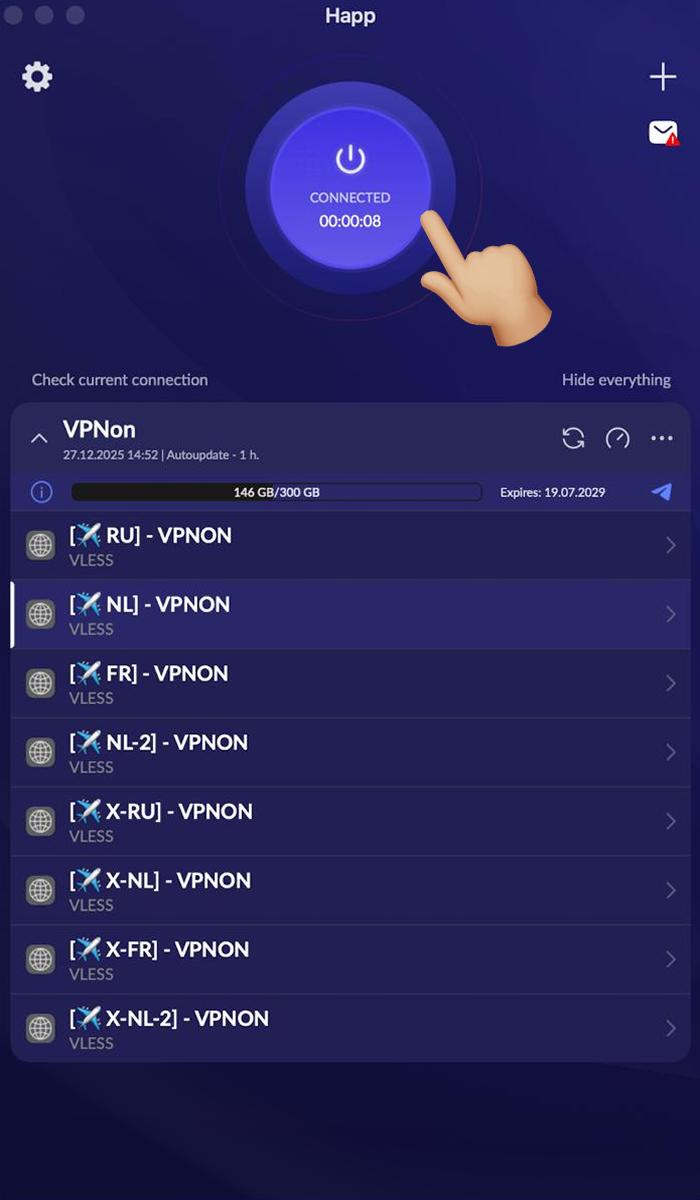 Connecting VPN in happ app on macOS