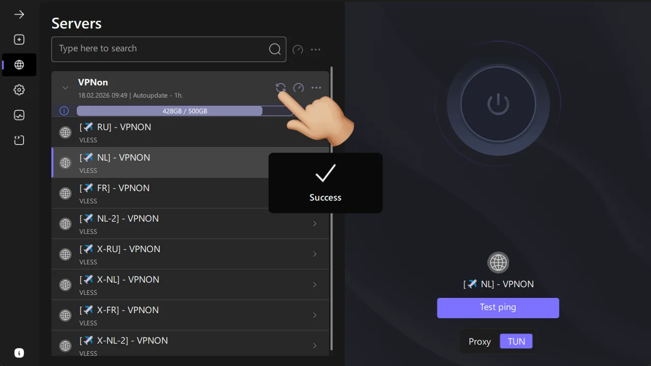 VPN di klien happ, daftar server tidak terlihat