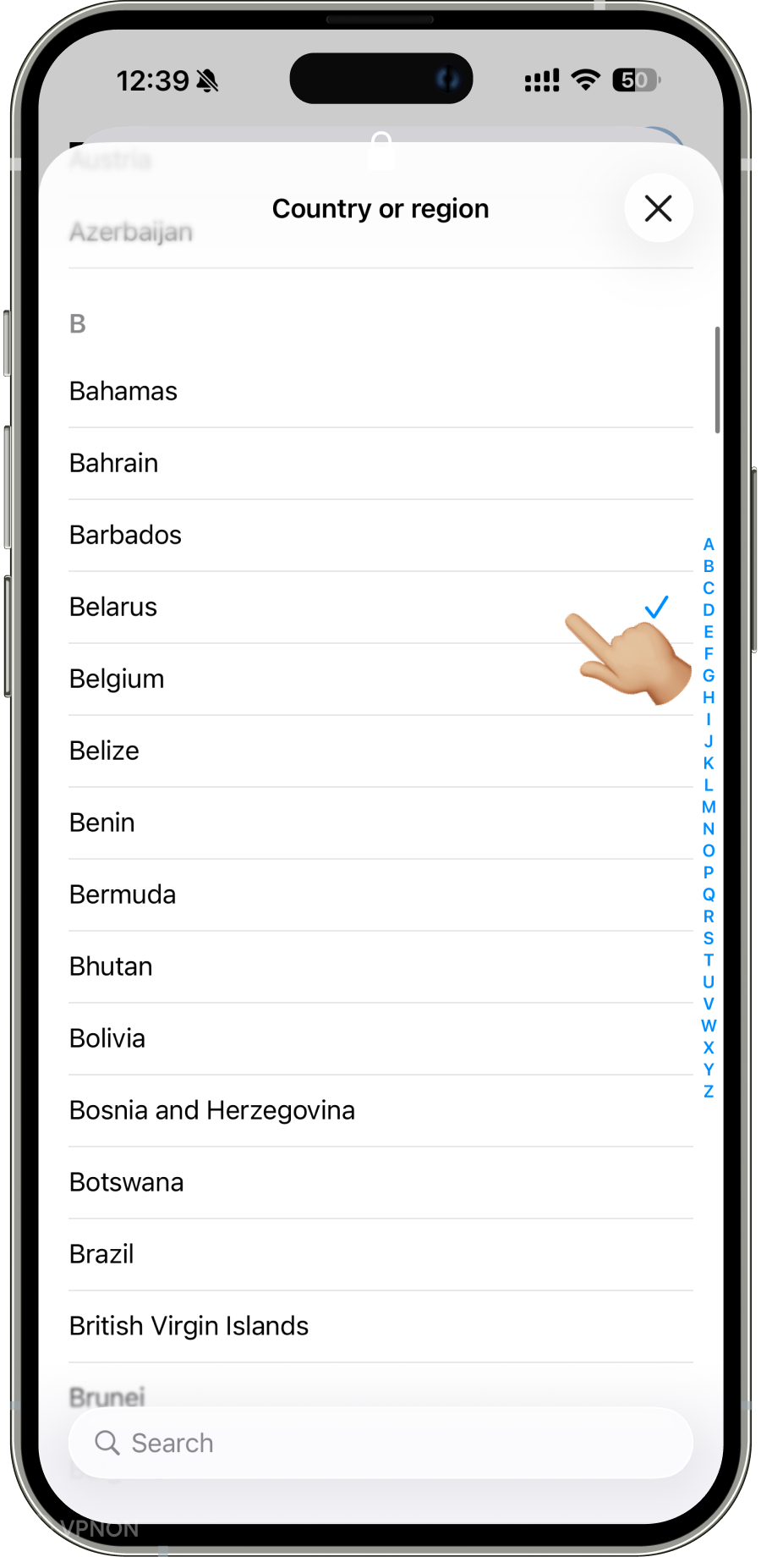 Выбор страны AppleID