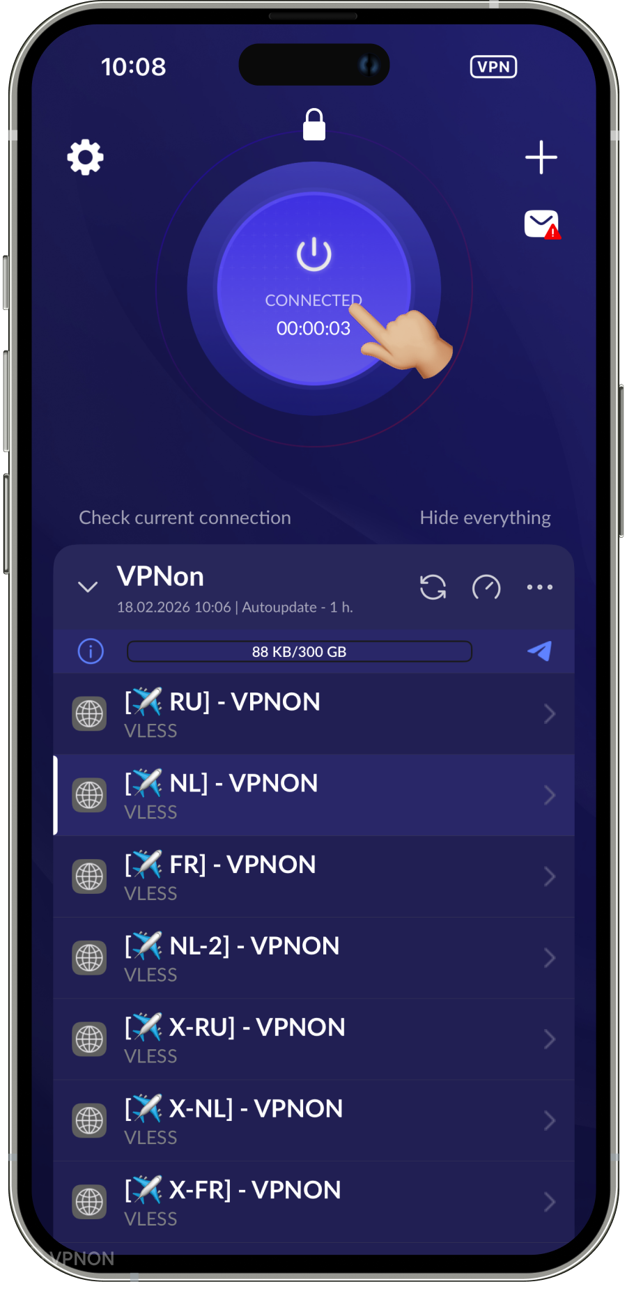 iOS'te happ uygulamasında VPN bağlantısı